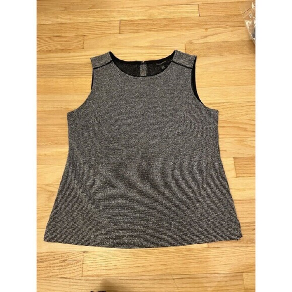 Banana Republic Womens Black White Metallic Striped Sleeveless Shell Top Zipper